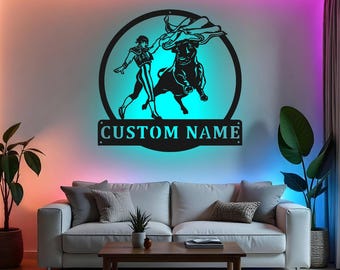 Custom Bullfighting Sign LED Metal Wall Art, Personalized Matador Decor, Bullfighter Gift, Spanish Decor for Room