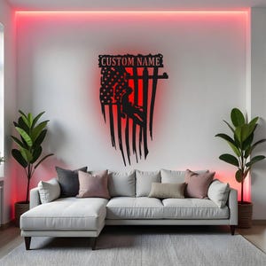 Custom Lineman Sign LED Metal Wall Art, Personalized Lineman Gift, Patriotic Metal Wall Art for Man Cave Decor