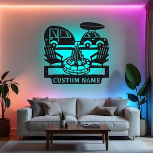 Custom Camper Sign LED Metal Wall Art, Personalized Camping Decor, RV Campsite Sign, Outdoor Adventure Gift for Couples