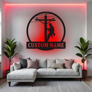 Custom Lineman Sign LED Metal Wall Art, Personalized Lineman Gift, Electrical Worker Decor, Man Cave Wall Decor