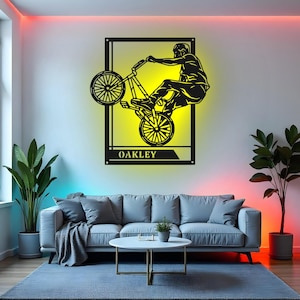 Custom BMX Sign LED Metal Wall Art, Personalized Biker Name Decor, BMX Rider Gift, Teen Room Wall Decoration