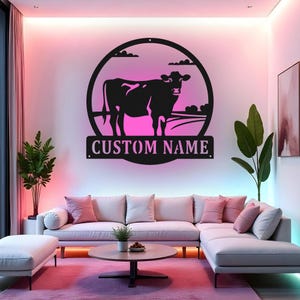 Custom Cow Sign LED Metal Wall Art, Personalized Farm Decor, Cow Farmer Gift, Farmhouse Wall Decor