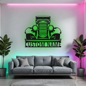 Custom Classic Car Sign LED Metal Wall Art, Personalized Garage Decor, Vintage Car Gift for Car Enthusiast, Man Cave Decor