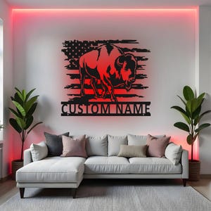 Custom bizon bord led metalen muurkunst, gepersonaliseerde buffel decor, wildlife cadeau voor cabine, outdoor rustieke huisdecoratie