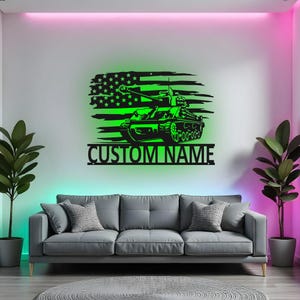 Custom Military Tank Sign LED Metal Wall Art, Personalized Tank Driver Decor, US Army Veteran Gift, Soldier Room Decor