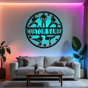 Custom karate bord led metalen muurkunst, gepersonaliseerd decor voor vechtsporten, karatecadeau voor atleet, kamerdecor vechtsport
