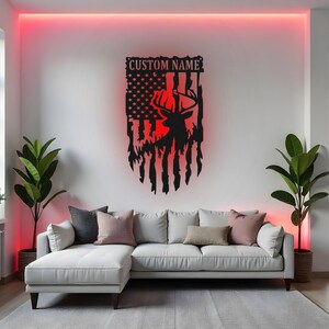 Custom Deer Sign LED Metal Wall Art, Personalized Hunter Gift, Deer Hunting Decor for Cabin, Hunter Man Cave Art