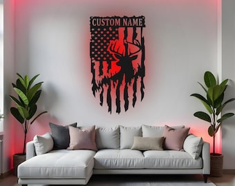 Custom Deer Sign LED Metal Wall Art, Personalized Hunter Gift, Deer Hunting Decor for Cabin, Hunter Man Cave Art