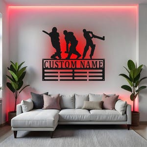 Enseigne de cricket personnalisée LED, décoration murale en métal à LED, présentoir personnalisé pour porte-médailles de cricket, cadeau pour joueur de cricket