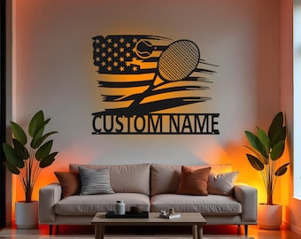 Benutzerdefinierte Tennis Zeichen LED Metallwandkunst, personalisierte Tennisspieler Dekor, Tennisball Raumdekoration, Geschenk für Sportler