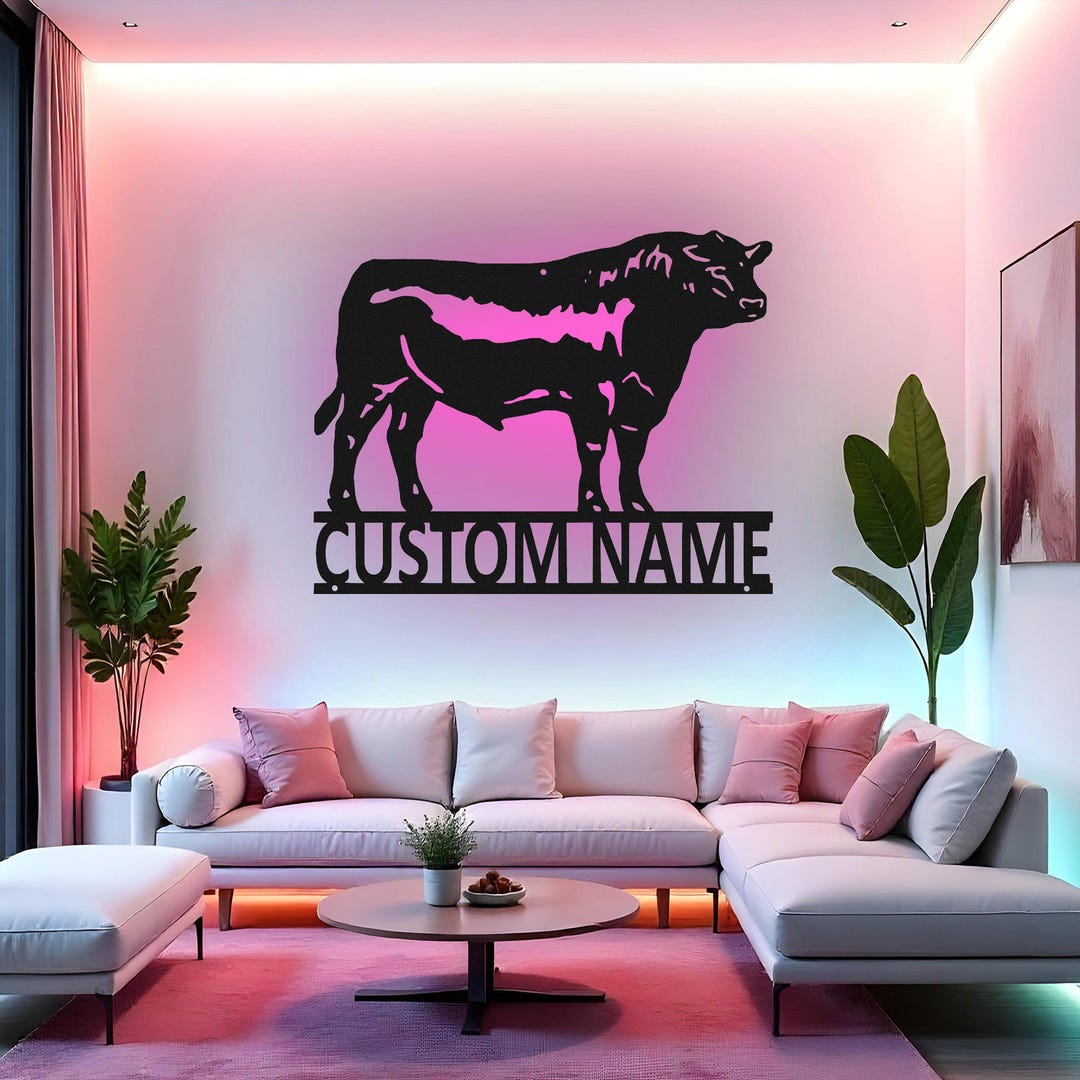 Custom Angus Bull Sign LED Metal Wall Art, Personalized Farmhouse Decor ...