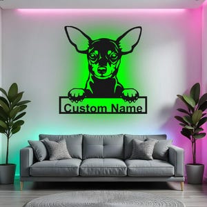 Custom Miniature Pinscher Sign LED Metal Wall Art, Personalized Dog Name Decor, Dog Lover Gift, Pet Room Decoration