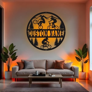 Custom BMX Sign LED Metal Wall Art, Personalized Motocross Bike Decor, BMX Rider Gift, Teen Room Decoration