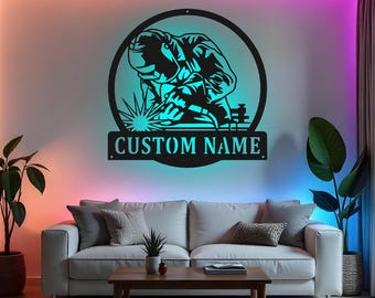 Custom Welder Sign LED Metal Wall Art, Personalized Welder Name Decor, Metal Wall Art Gift for Welder, Workshop Decor