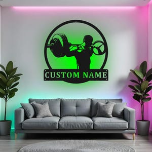 Custom Powerlifting Sign LED Metal Wall Art, Personalized Weightlifting Gym Decor, Fitness Gift for Athlete