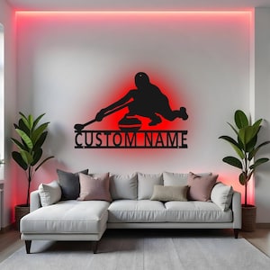 Custom Curling Sign LED Metal Wall Art, Personalized Curling Player Decor, Curler Gift, Curling Team Room Decoration