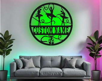 Custom ballerina bord led metalen muurkunst, gepersonaliseerde balletdanser naam decor, dansstudio kamer cadeau