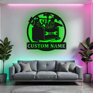 Custom Mechanic Sign LED Metal Wall Art, Personalized Garage Decor, Tool Box Workshop Gift, Mechanic Room Sign