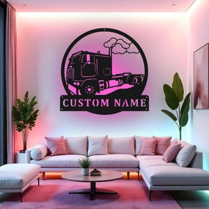 Custom Cab Over Truck Sign LED Metal Wall Art, Personalized Truck Driver Gift, Semi Truck Decor for Man Cave
