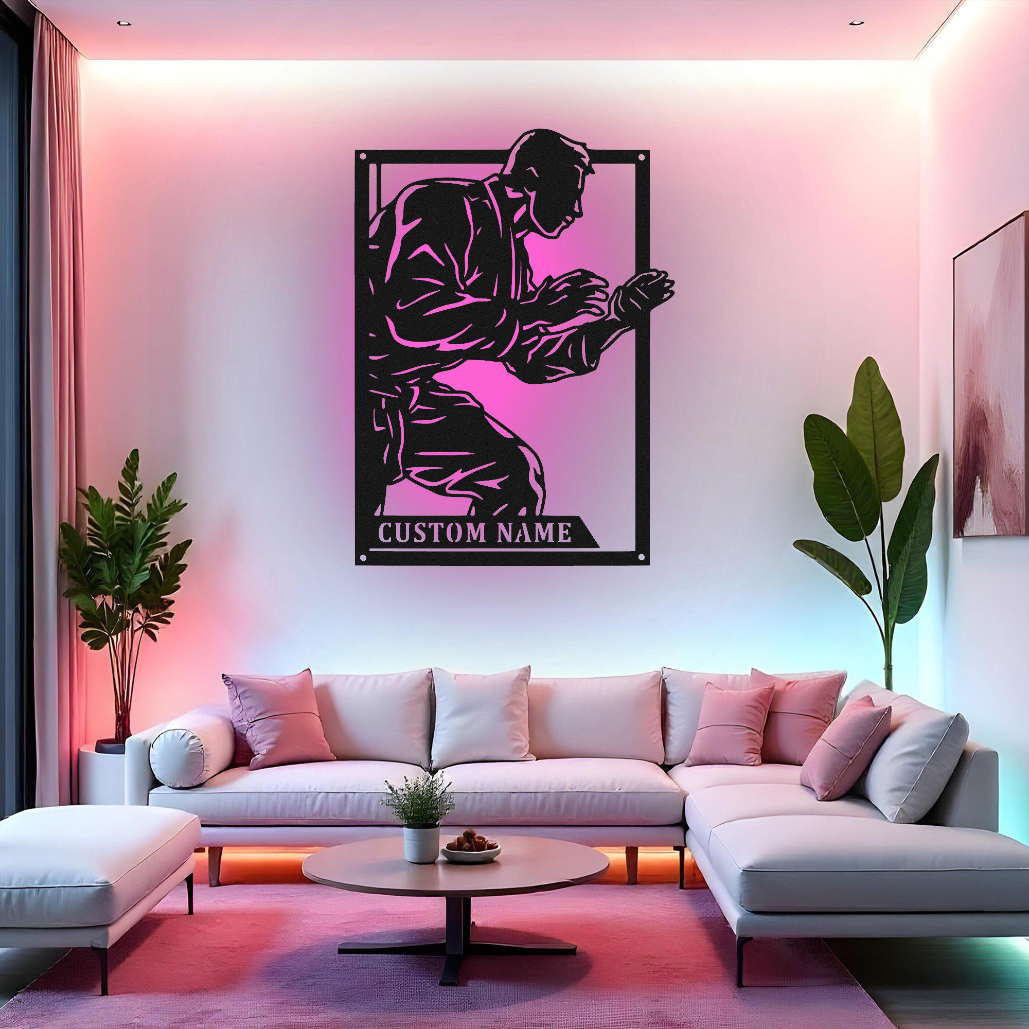 Custom Jiu Jitsu Sign LED Metal Wall Art, Personalized Martial