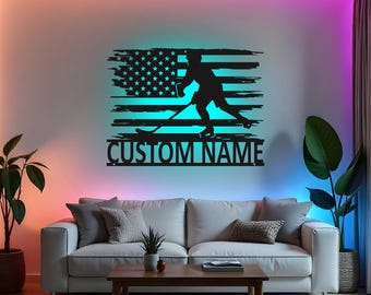 Custom Hockey Sign LED Metal Wall Art, Personalized Hockey Player Decor, Sports Gift for Athletes, Hockey Room Decor