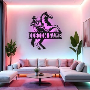 Custom Cowboy Sign LED Metal Wall Art, Personalized Western Decor, Cowboy Gift for Ranch Home, Horse Riding Wall Decoration