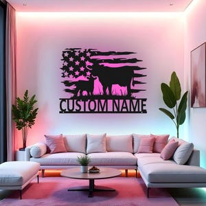 Custom Cow Farm Sign LED Metal Wall Art, Personalized Farmhouse Decor, Cow Lover Gift, Rustic Living Room Decoration