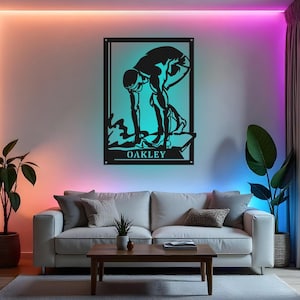 Custom Male Swimmer Sign LED Metal Wall Art, Personalized Swimming Name Decor, Athlete Gift, Swim Team Room Decoration