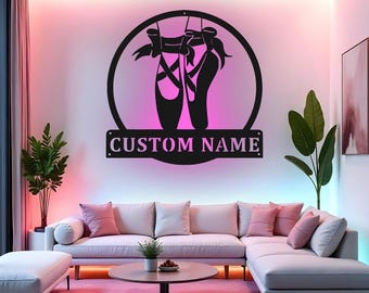 Custom ballerina bord led metalen muurkunst, gepersonaliseerd decor naam balletdanser, cadeau dansstudio, decor meisjeskamer