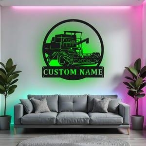 Custom Combine Harvester Sign LED Metal Wall Art, Personalized Farming Decor, Farmhouse Wall Decor, Gift for Farmer