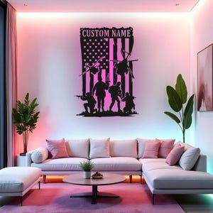 Aangepaste soldaat bord led metalen muur kunst, gepersonaliseerd militair decor, leger veteraan cadeau, soldaat team decor, patriottische thuis muur decor