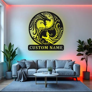 Custom Dragon Sign LED Metal Wall Art, Personalized Dragon Name Decor, Fantasy Dragon Gift for Gamers, Bedroom Wall Decor