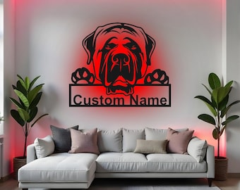 Custom English Mastiff Sign LED Metal Wall Art, Personalized Dog Decor, Dog Lover Gift, Mastiff Owner Gift, Dog Room Decoration