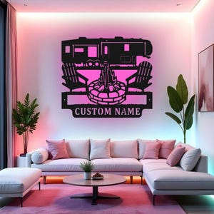 Custom Camper Sign LED Metal Wall Art, Personalized Camping Decor, RV Campsite Wall Decor, Gift for Campers
