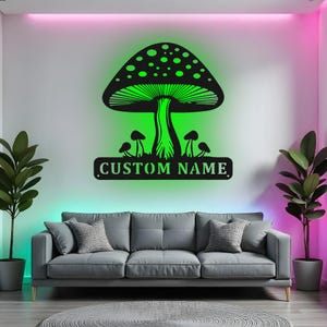 Custom Mushroom Sign LED Metal Wall Art, Personalized Garden Decor, Mushroom Family Name Sign, Nature Lover Gift