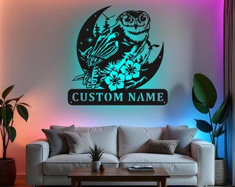 Letrero de búho personalizado con LED, arte de pared de metal, decoración de búho nocturno personalizada, regalo para amantes de los búhos, decoración de habitación infantil