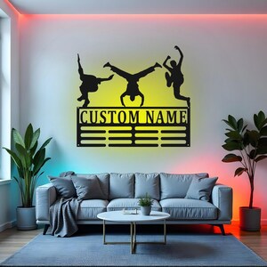 Custom Parkour Sign LED Metal Wall Art, Personalized Medal Hanger Display, Parkour Athlete Gift, Sports Room Decor