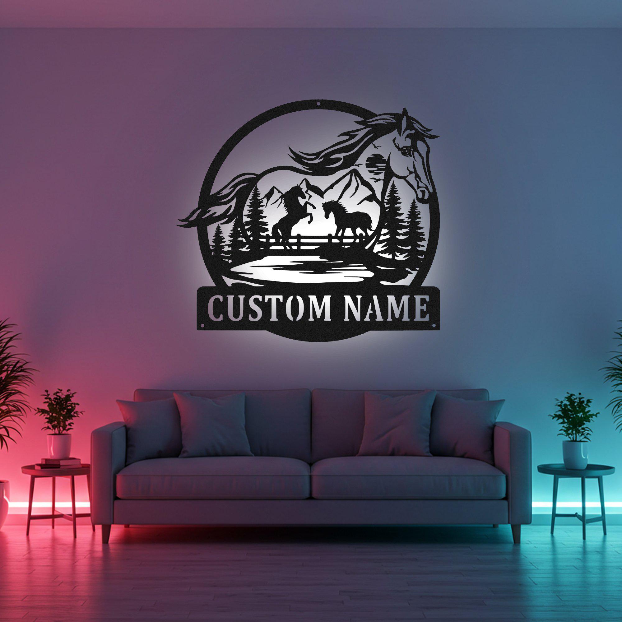Custom Name & Photo Horseshoe Neon Wall Lamp – Personalized Acrylic Light For Equestrian Lovers – Perfect Gift For Horse Enthusiasts