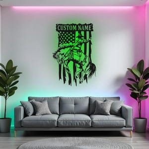 Custom Rodeo Sign LED Metal Wall Art, Personalized Cowboy Decor, Western Home Decoration, Rodeo Gift for Rancher