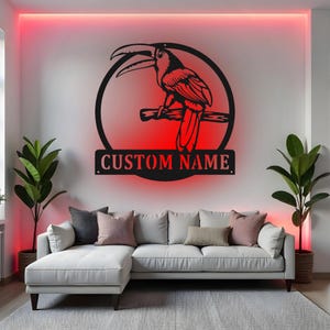 Custom Toucan Sign LED Metal Wall Art, Personalized Tropical Bird Decor, Toucan Name Decoration for Home, Jungle Theme Gift