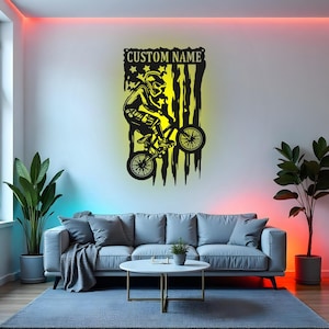 Custom Bicycle Racing Sign LED Metal Wall Art, Personalized BMX Racer Decor, Bike Lover Gift, Cyclist Room Decoration