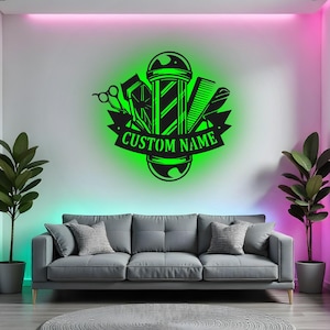 Custom Barbershop Sign LED Metal Wall Art, Personalized Barber Shop Decor, Barber Gift Idea, Salon Wall Decoration