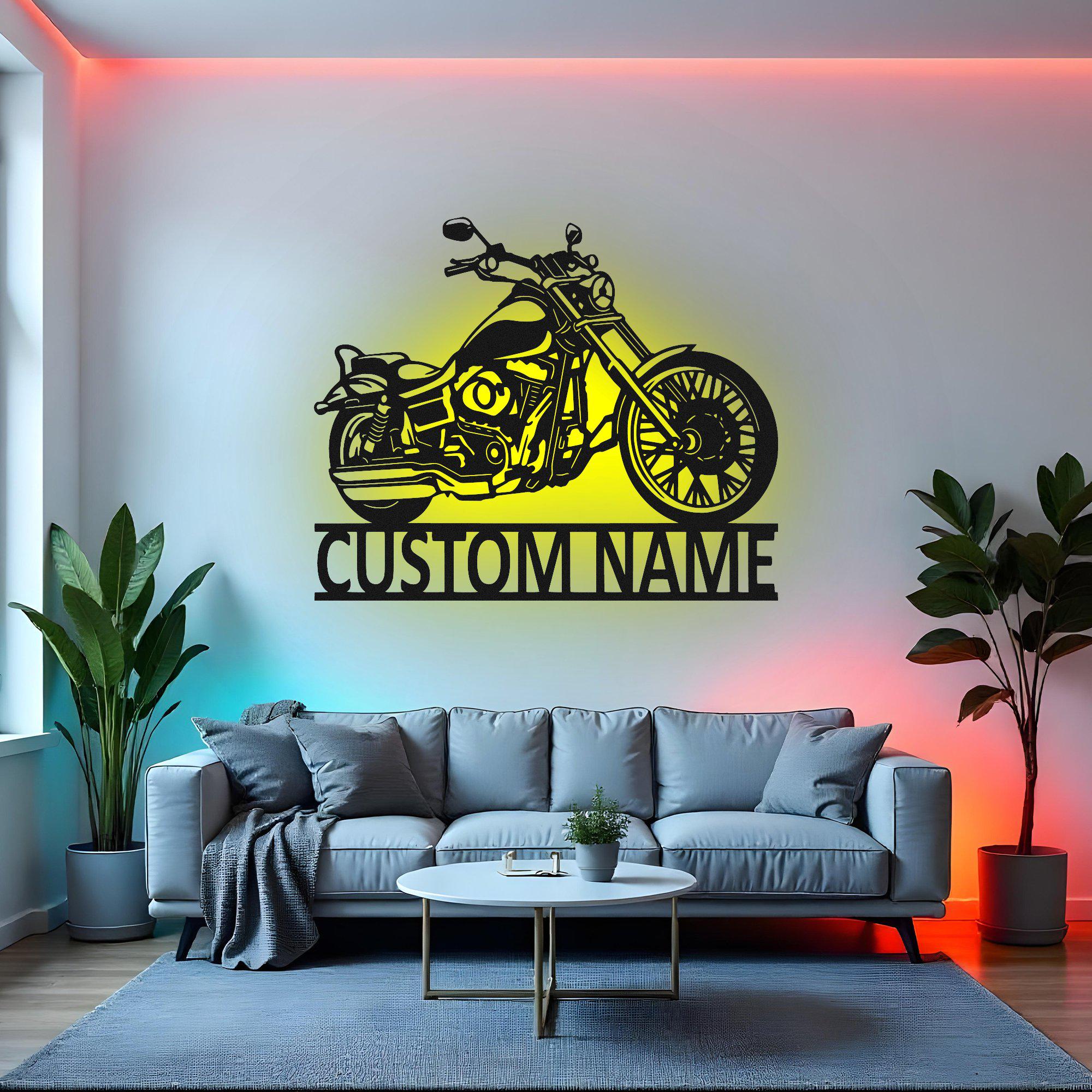 Custom Motorcycle Sign LED Metal Wall Art, Personalized Biker Gift ...
