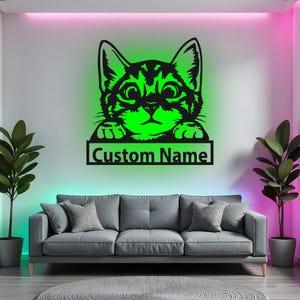 Custom Cat Sign LED Metal Wall Art, Personalized Cat Name Decor, Cat Lover Gift, Metal Wall Art for Bedroom, Cat Mom Gift Idea