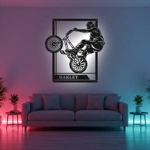 Custom BMX Sign LED Metal Wall Art, Personalized Biker Name Decor, BMX ...