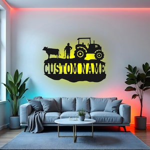 Custom Farming Sign LED Metal Wall Art, Personalized Farmer Decor, Farmhouse Tractor Wall Decor, Gift for Farmer