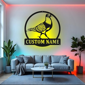 Custom Pigeon Sign LED Metal Wall Art, Personalized Bird Decor, Unique Gift for Bird Lover, Pigeon Owner Room Decoration