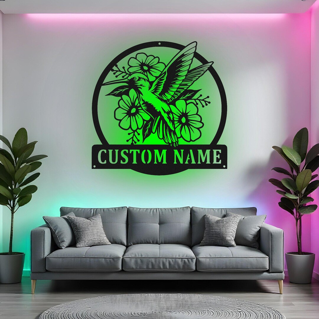 Custom Hummingbird Sign LED Metal Wall Art, Personalized Name Decor ...