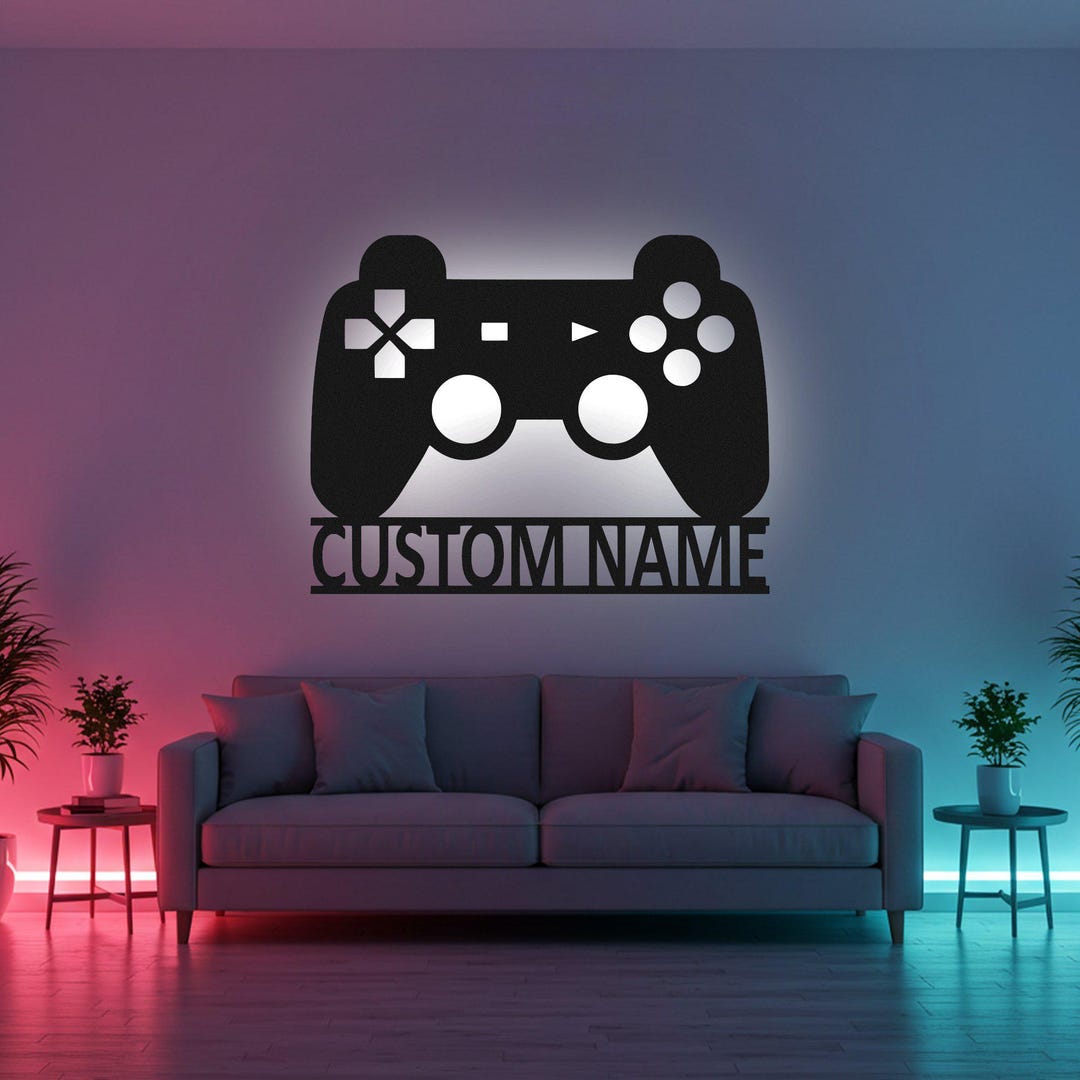 Game Controller Signs Custom Video Game Controller Sign LED Metal Wall Art, Personalized ...
