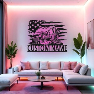 Custom Train Sign LED Metal Wall Art, Personalized Locomotive Decor, Train Lover Gift, Railroad Nursery Room Sign